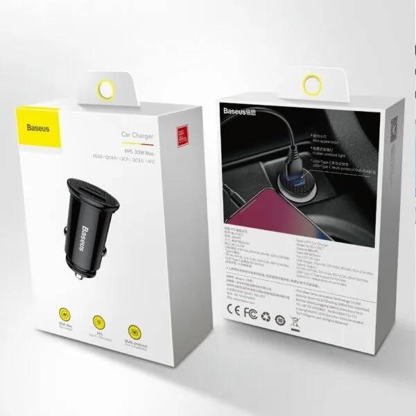 BASEUS PPS Smart Car Charger (PD 3.0 FOR IPHONE, QC 4.0 FOR ANDROID AND SCP FOR HUAWI / 30W MAX) Type-C PD + USB Quick Charge DUAL PORT Car Adapter