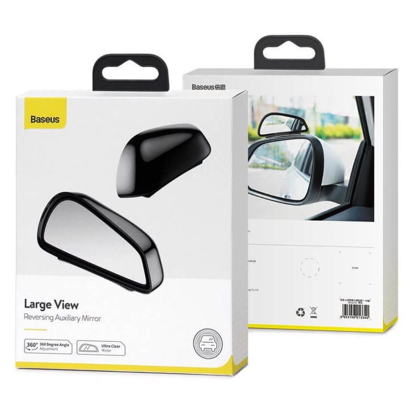 Baseus Large View OF Blind Spot AND Reversing Auxiliary Mirrors / Rear View Mirror CAR MOUNT 2Pcs/Pair - BLACK