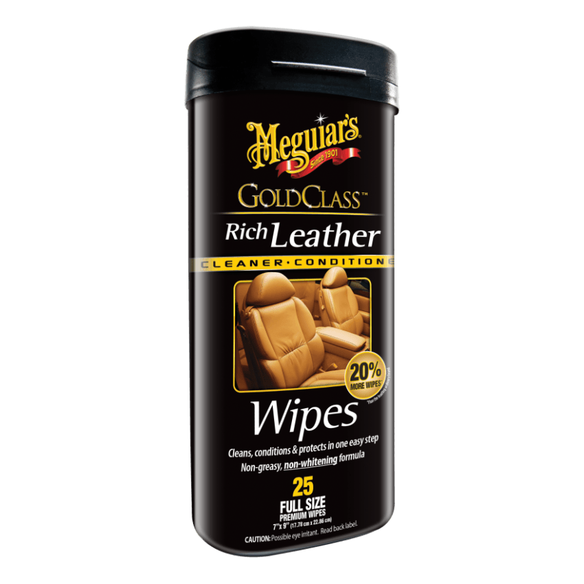 Meguiars Gold Class Rich Leather Wipes, G10900, 25 Wipes