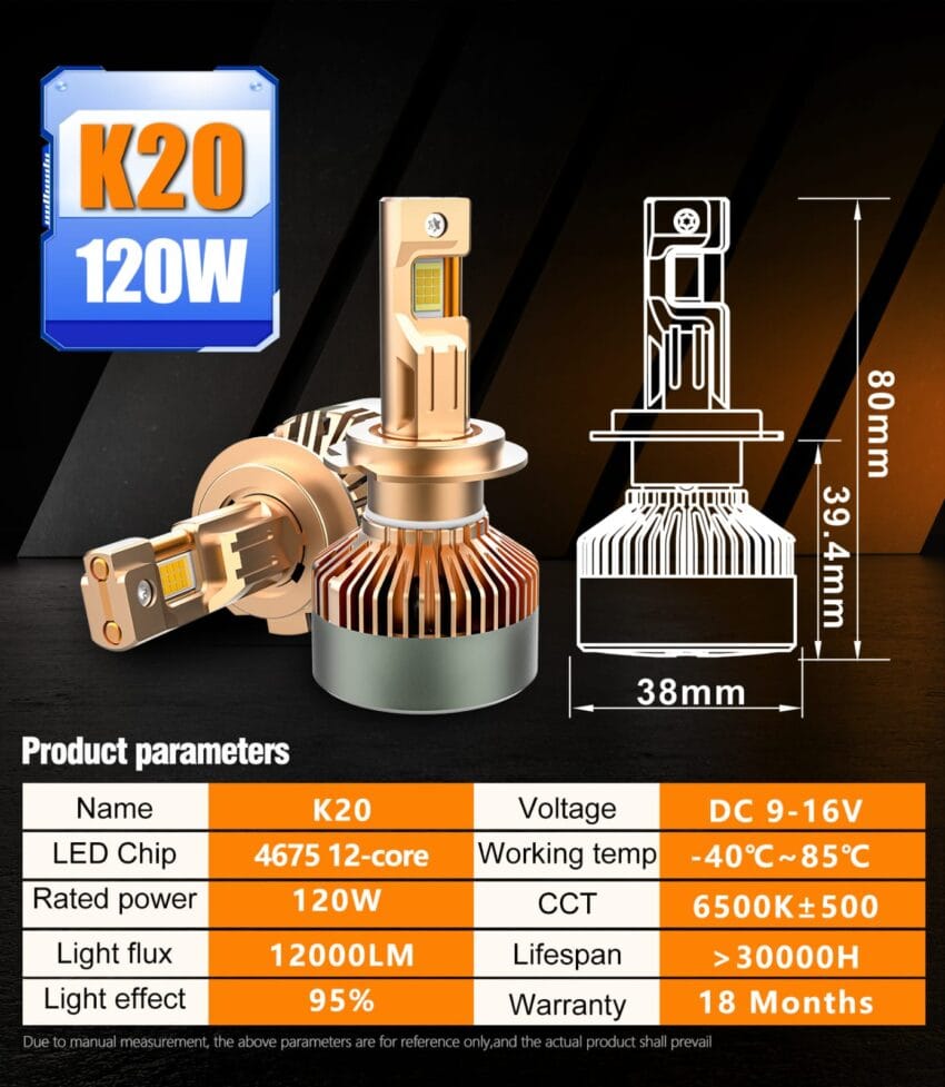 AKE K20 LED Headlights Bulbs 240 W (Combined) - + 300 % Brightness Increase